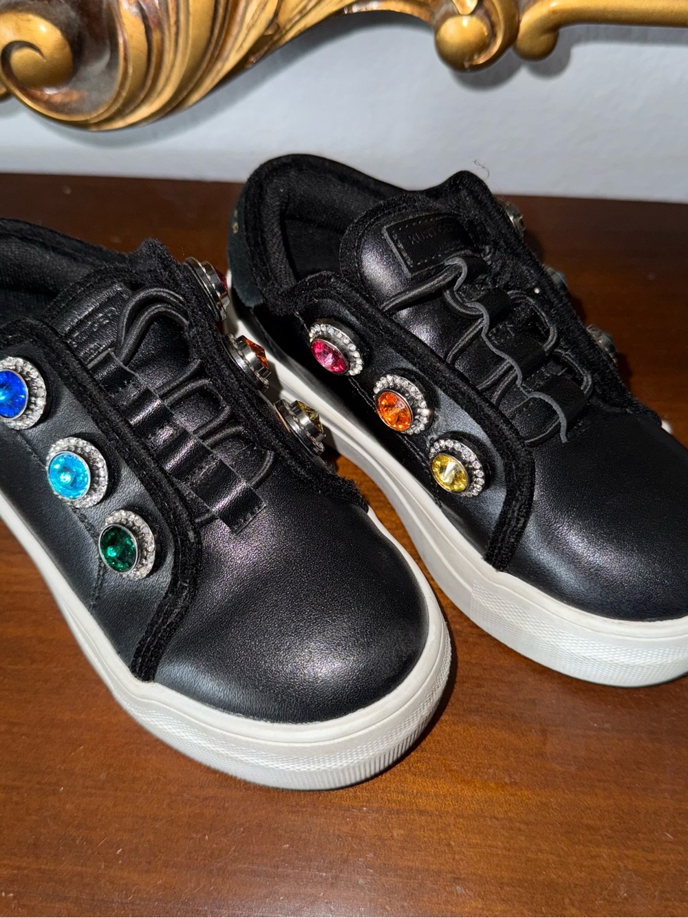 Kurt Geiger Kids Black Sneakers with Multicolor Gem Buttons